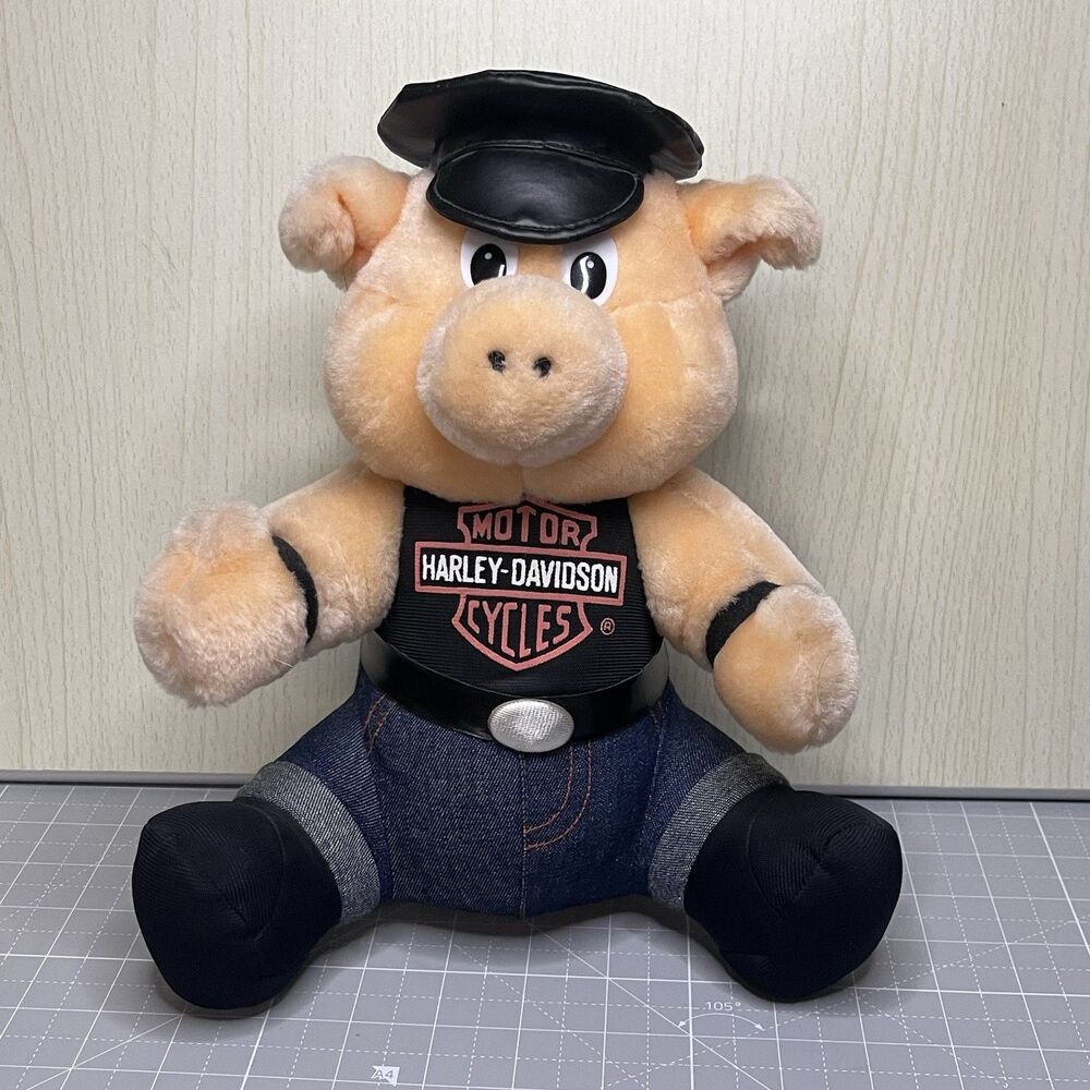 Vintage 10" Harley Davidson Hog Motorcycle Biker Stuffed Pig Plush Doll 1998